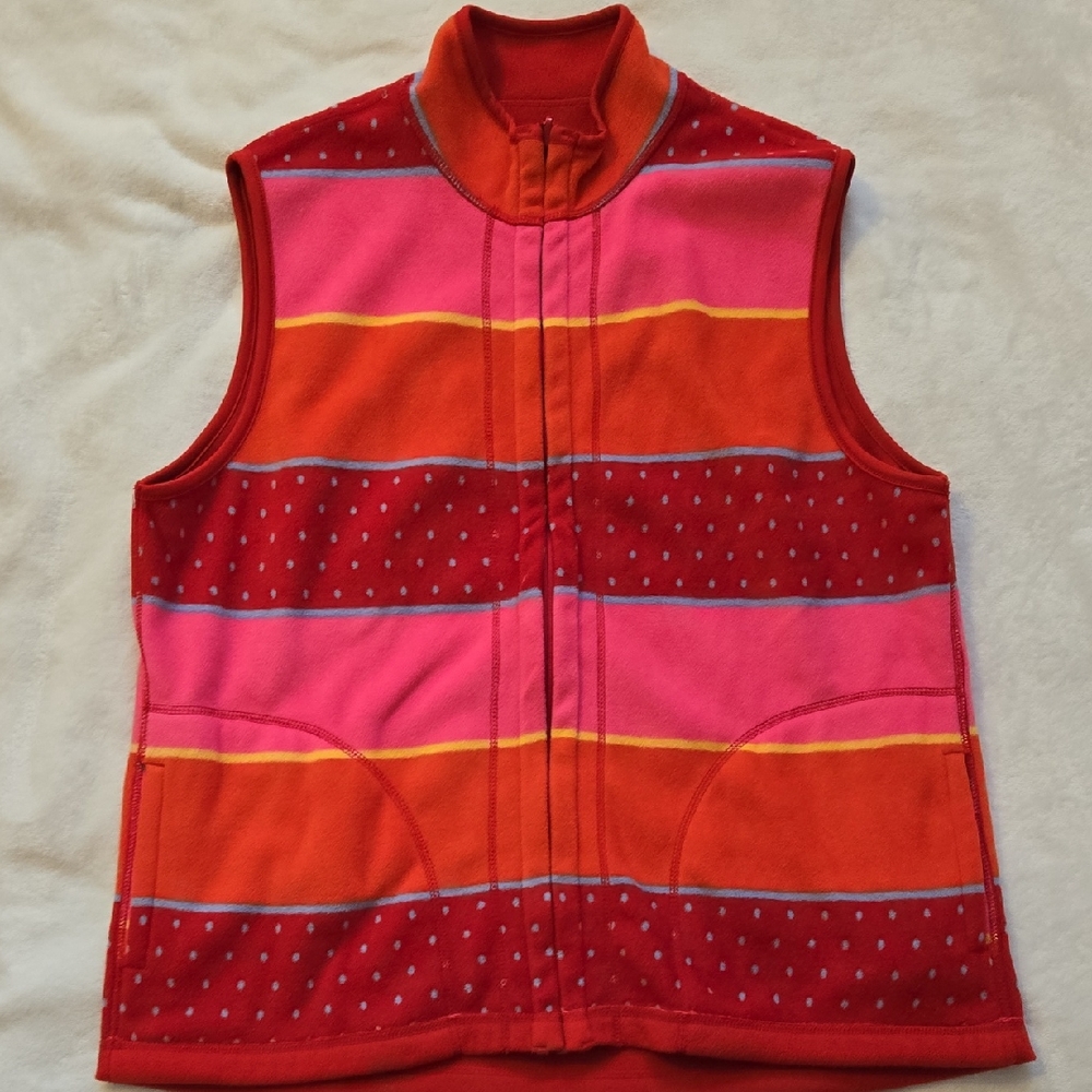 Tabi Reversible Orange, Red and Pink Fleece Vest, XL